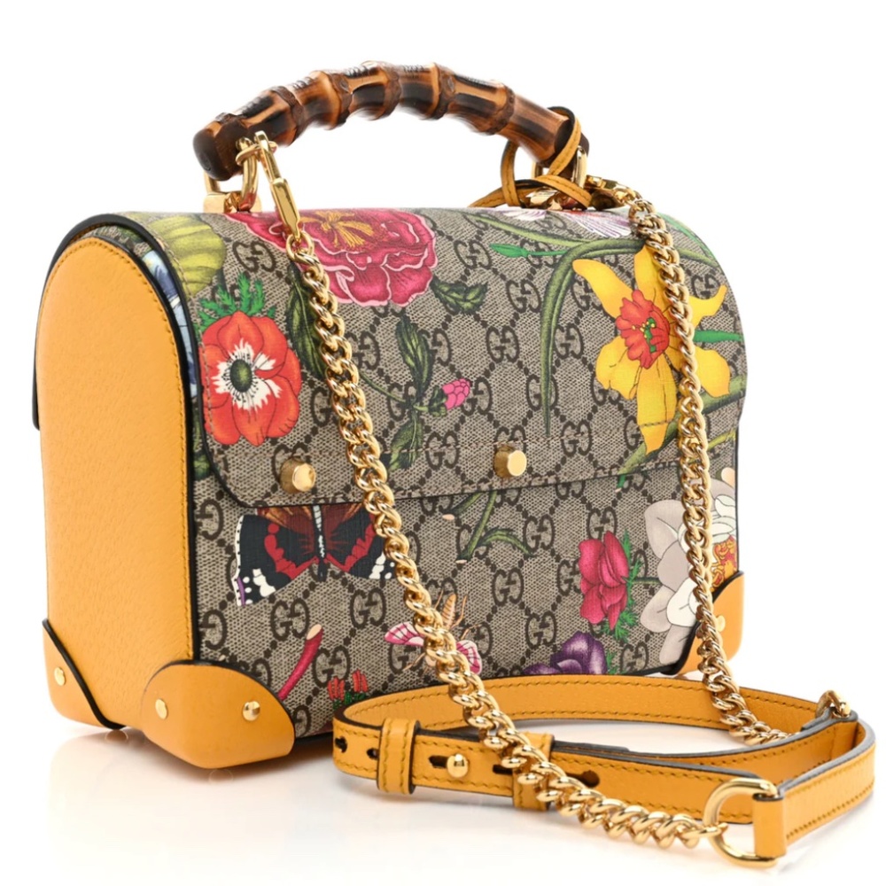 GUCCI GG SUPREME MONOGRAM FLORA BAMBOO PADLOCK BAG - Picture 11 of 13